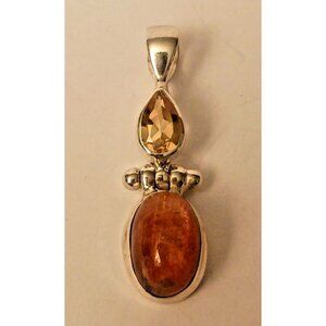 Sunstone and Citrine Sterling Silver hinged Pendant (1604)